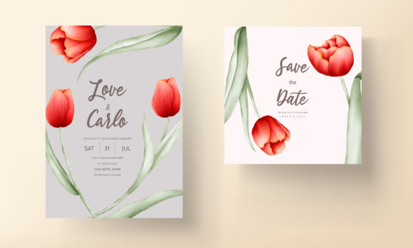 Modern Wedding Invitation Card Red Tulip