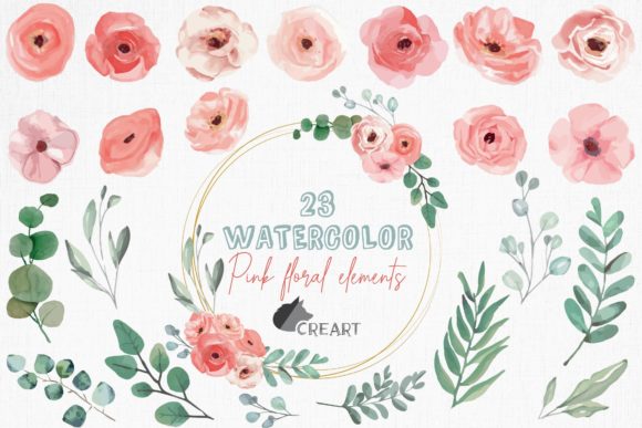 Transform Your Creative Projects with Pink Flowers and Green Branches Clip Art
