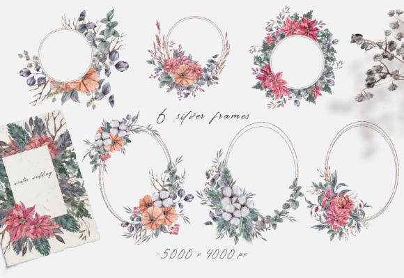 Watercolor Flower Metallic Frame Clipart